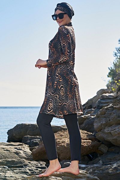 Ruko Maio 23121-6 Double Scarf and Hijab Boned Turtleneck Lycra Fabric Full Hijab Swimsuit