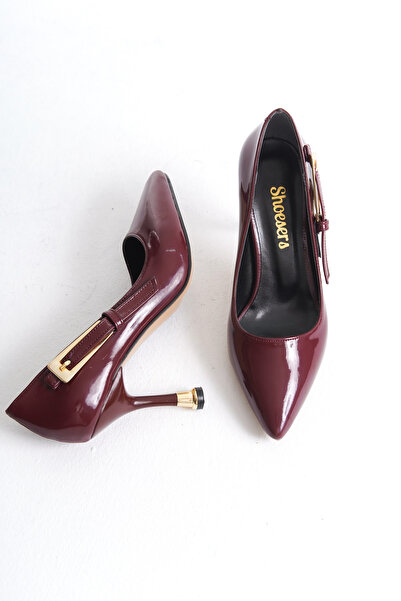 Redoxy Women's Special Design Thin Heeled Patent Leather Stiletto with Metal Accessories