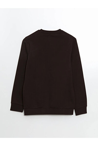 LC Waikiki LCWAIKIKI Basic Kahverengi Bisiklet Yaka Uzun Kollu Baskılı Erkek Sweatshirt