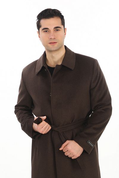 ŞAN GİYİM 1070 Men's Brown Baby Collar Belted Long Coats
