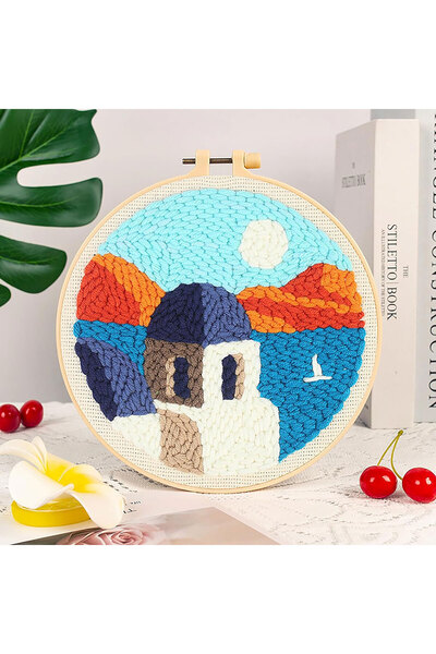 ElkaHobi Kasnaklı Goblen Punch (Panç) İşleme Seti 20 cm Santorini Deseni