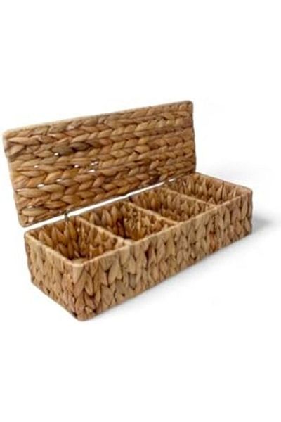 STOREMAX Handmade Natural Wicker Rectangular Multi-Purpose 4 Compartment Closet Organizer with Lid
