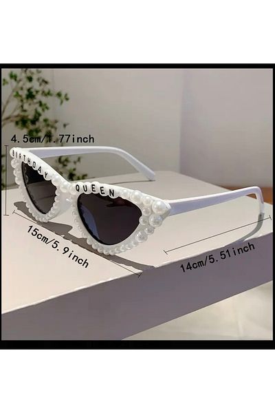 Store White Glasses with Pearl Decorations for Birthday Parties with Birthday Queen Writing