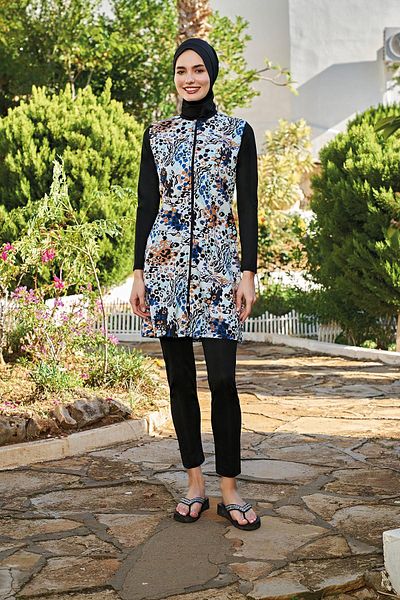 Ruko Maio 23139-7 Women's Large Size 0 Collar Parachute Fabric Full Hijab Swimsuit