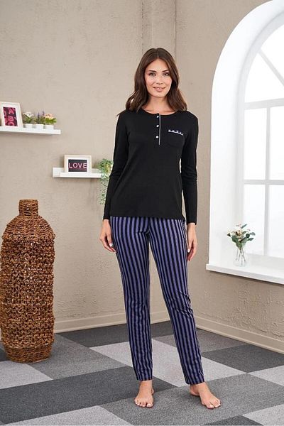 PJS 23542 طقم بيجامة مخطط مرقع نسائي