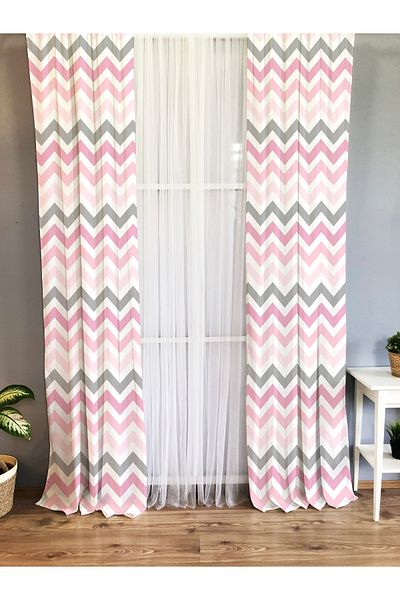 Lolla Pink and Gray Zigzag Background Curtain 109