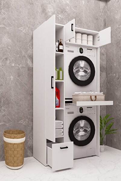 DEMİRBAL MOBİLYA Mdf Çamaşır Makinesi Dolabı Kurutma Makinesi Dolabı Çekmeceli