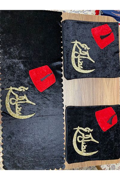 skycott Ramadan Kareem Set de fețe de pernă cu scriere arabă pentru Ramadan, tarbus roșu Imprimare digitală 3d Set de 3