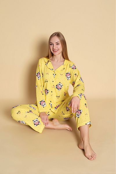 Yerli Panda Printed Women's Pajama Set - Front Button