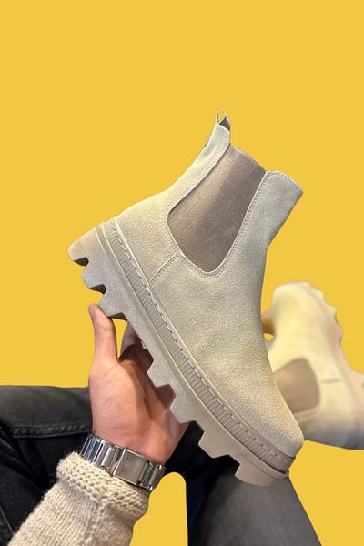 shoecide Laceless Elastic High Sole Mink Suede Men's Chelsea Boots 113