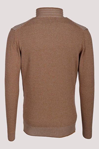 NCS Men's Knitwear Half Zipper Camel Slim Fit Patterned Cotton Knitwear Jeans 3709