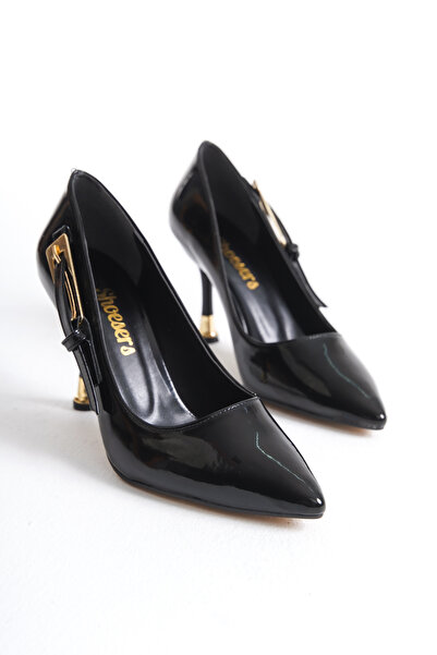 Redoxy Women's Special Design Thin Heeled Patent Leather Stiletto with Metal Accessories