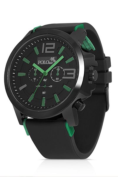 Polo Air Silicone Cord Sport Men Wrist Watch Black Green Color Pl-0983E3X