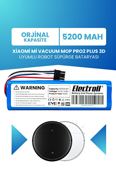 ELECTROLL Xiaomi Mi Vacuum Mop Pro2 Plus 3d Uyumlu Batarya (ORJİNAL KAPASİTE) 5200mah Robot Pil BHR4707GL