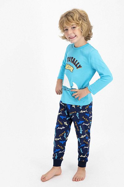 ROLY POLY 2357 Totally Jawsome Turquoise Boy's Long Sleeve Pajama Set