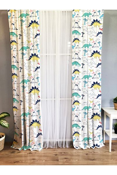 Lolla Dinosaur Patterned Printed Baby-Child Room Background Curtain