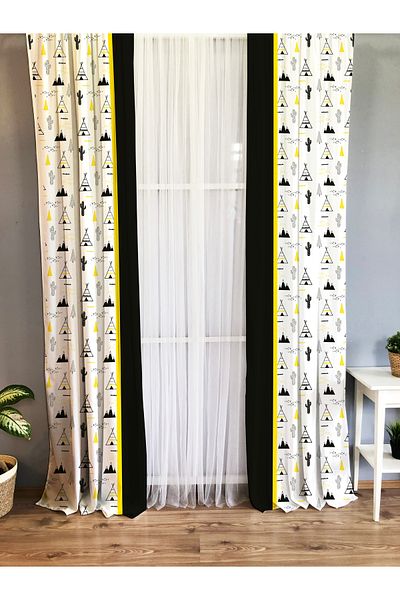 Lolla Black Detailed Tent Background Curtain 1000
