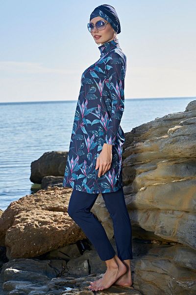 Ruko Maio 23121-4 Double Scarf and Hijab Boned Turtleneck Lycra Fabric Full Hijab Swimsuit
