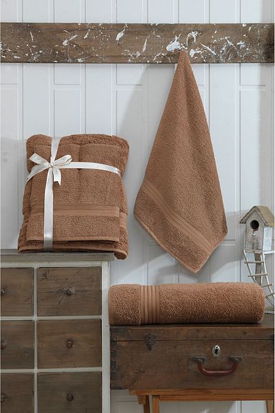 Eponj Home Σετ πετσετών μπάνιου 90x160cm και 50x90cm DS Brown 2 τεμαχίων