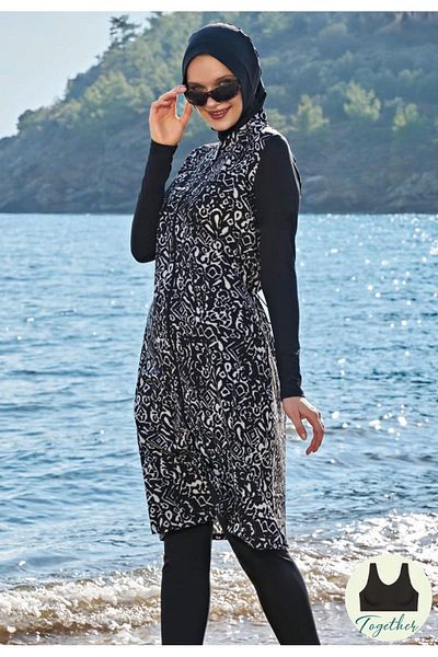 Ruko Maio 23117-2 Long Full Hijab Swimsuit with Stand Collar