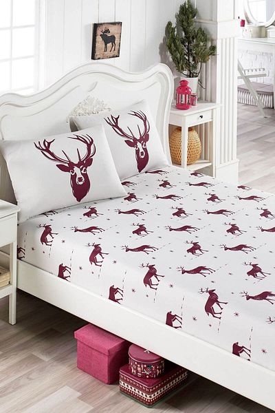 Eponj Home Set de cearșafuri unice Pes Elastic Geyik Claret Red