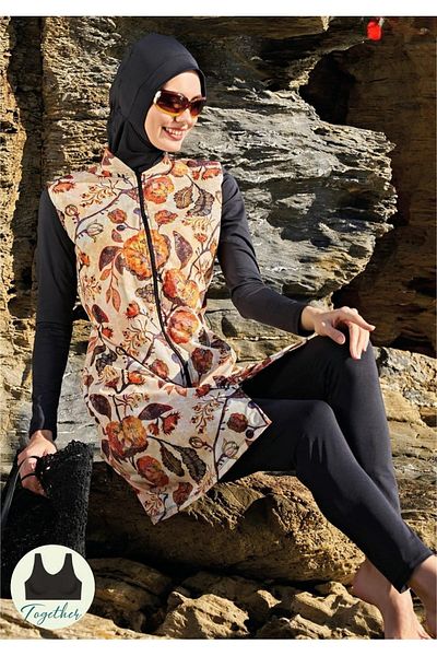 Ruko Maio 23111-8 Floral Patterned Full Hijab Swimsuit
