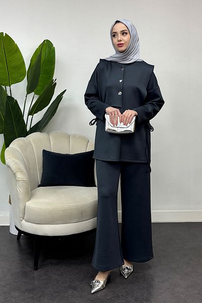 Tesettür Diyarı Scuba Fabric Vest 3 Piece Suit Set