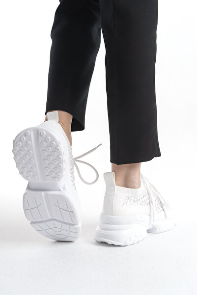 Limeo Tricoturi cu șireturi, perforate, strălucitoare, cu talpă înaltă, pantofi sport casual pentru femei