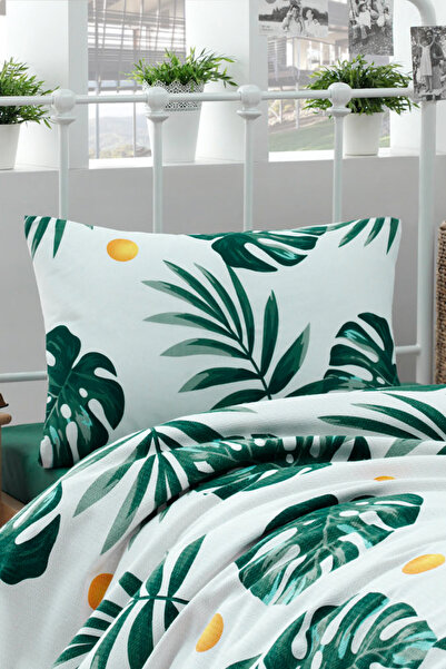Eponj Home Tek Kişilik Doğal Pike Baskılı Monstera Yeşil