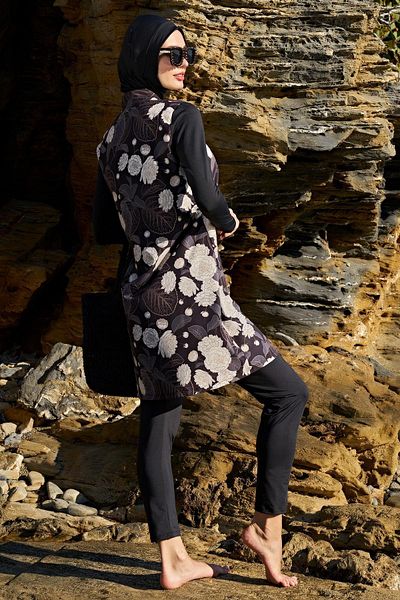 Ruko Maio 23111-2 Full Hijab Swimsuit with Stretchy Parachute Fabric - Stand Collar