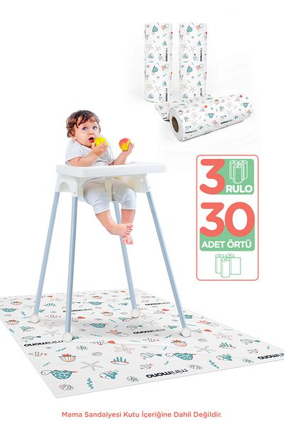 Minimono Under the High Chair and Activity Cover 3 Rolls 30 Pieces - Sea Creatures