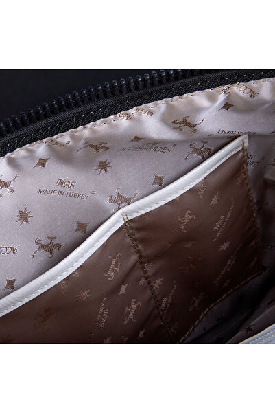 Nas Bag Front Zipper Detailed Stone Emblem Glitter Thick Zipper Closure