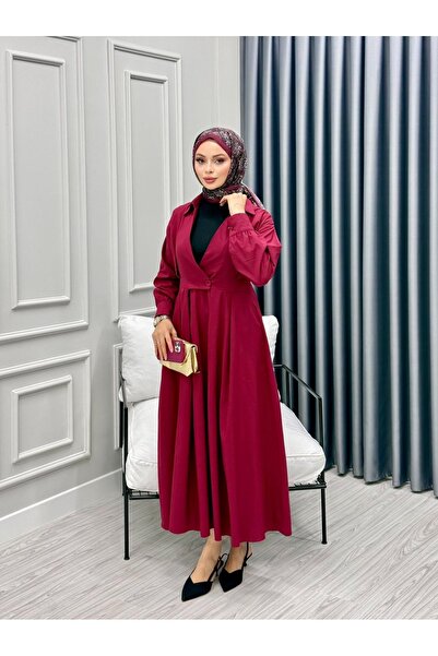 MOVELLA FASHİON GÖMLEK YAKA ÇİFT CEPLİ DÜĞME DETAY MAXİ BOY TESETTÜR ELBİSE