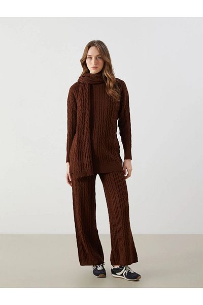 LC Waikiki Modest Brown Half Turtleneck Self Patterned Women's Knitwear Tunic