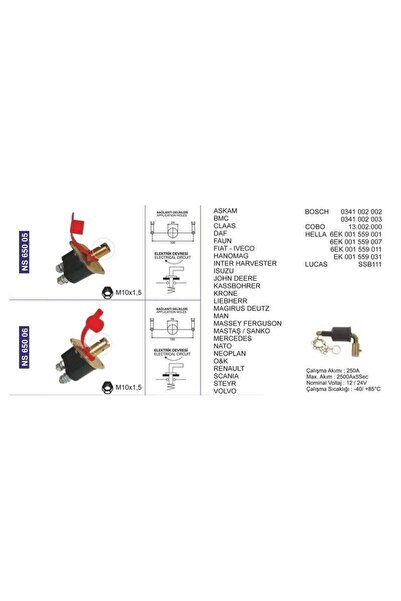 NESAN Akü Devre Kesicisi Kamyon-Tır-İş Makinaları-Hella-Cobo-Bosch/Unıversal ...