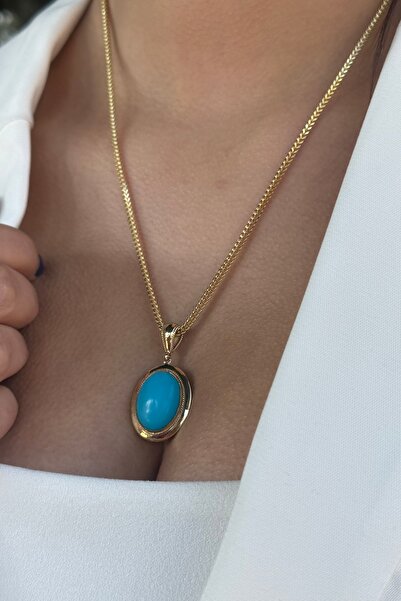 Utku Kuyumculuk 14 AYAR FİRUZE TAŞLI ALTIN KOLYE