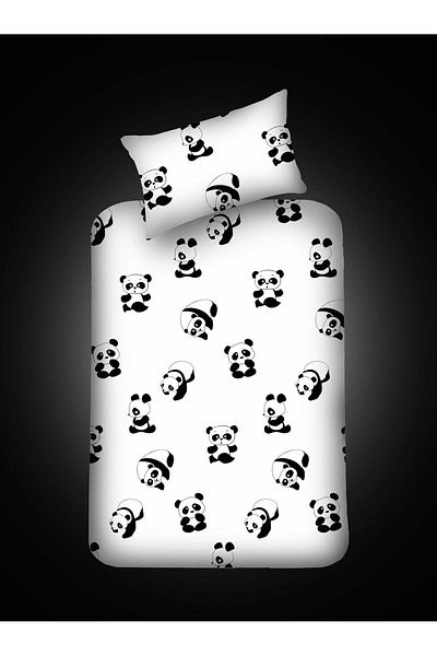 Eponj Home Set de cearșafuri unice B&W Panda