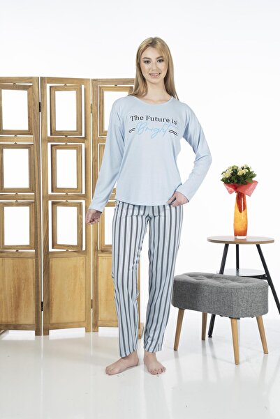 Estiva 24118 Жіночий смугастий літній комплект піжами з довгими рукавами з віскози
