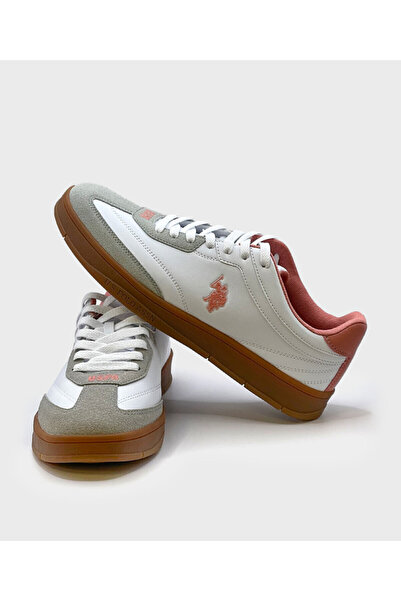 U.S. Polo Assn. حذاء رياضي نسائي أبيض منخفض الرقبة - خفيف الوزن بتصميم كلاسيك...