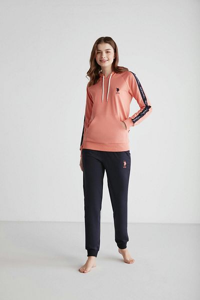 U.S. Polo Assn. U.S. Polo Assn. 16946 Set de pijamale cu mânecă lungă cu glugă pentru femei - Somon