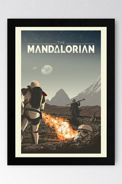 Saturn Star Wars Mandalorian Framed Painting - Space Wars Fim Poster Painting