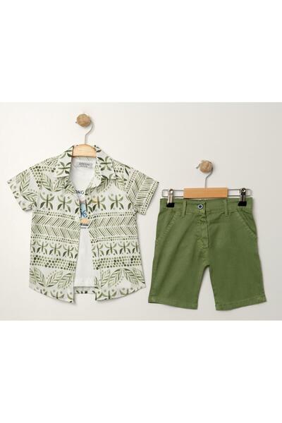 Chicsy Baby Style Shirt Leaf Pattern Adjustable Waist Short Sleeve with Shorts 3-Piece Suit Children's and Baby's Clothing Self