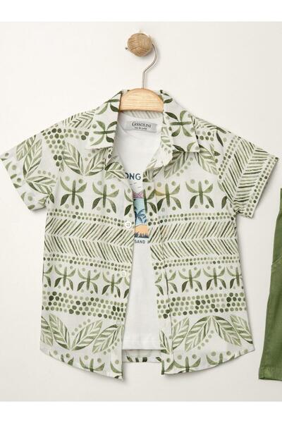 Chicsy Baby Style Shirt Leaf Pattern Adjustable Waist Short Sleeve with Shorts 3-Piece Suit Children's and Baby's Clothing Self