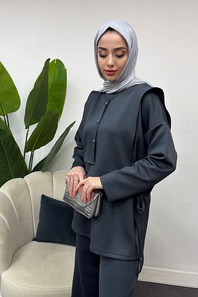 Tesettür Diyarı Scuba Fabric Vest 3 Piece Suit Set