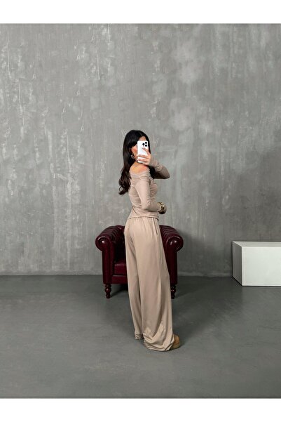 Marbella Γυναικείο Σετ Ασύμμετρη Μπλούζα & Φαρδύ Παντελόνι ντραπέ