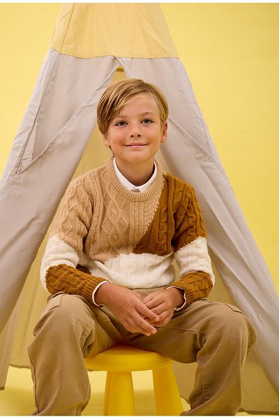 Nisrakids Pulover de tricotaj casual cu modele bloc pentru băiat