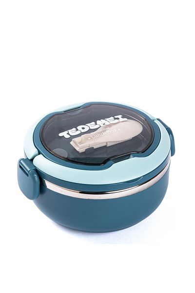 Tantitoni Tedemei Blue Stainless Steel Food Carriage Container with Spoon 700ml
