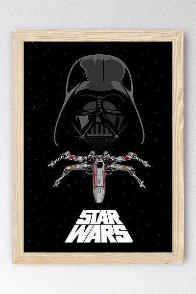 Saturn Star Wars Darth Vader Framed Painting - Space Wars Fim Poster Painting