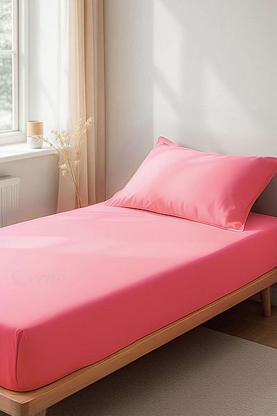 Evene Single Fitted Sheet Set - Soft and Durable Duvet Cover Set - Pink Color - 100X200