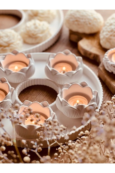 LALEZEN HOME Yuvarlak Dekoratif  5 adet Gül mumluk set ( mumlar dahil)